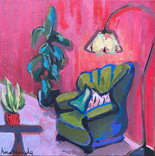 "Green armchair" acrylic on canvas panel